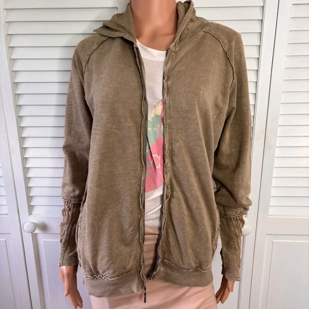 AFFLICTION Brown Zip Up Hooded Sweater Size Medium - Picture 3 of 8